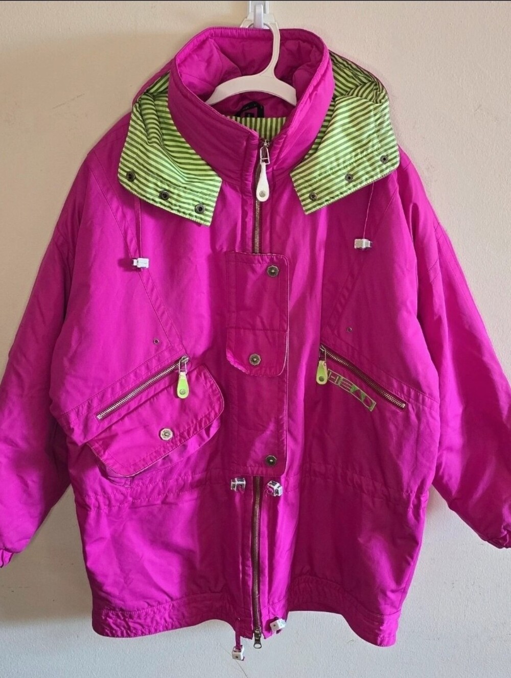 Vintage Head Sportswear Ski Jacket Women’s Sz 8 Magenta Neon Green 80s 90s Retro